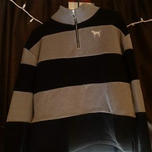 Pink striped fleece sweater